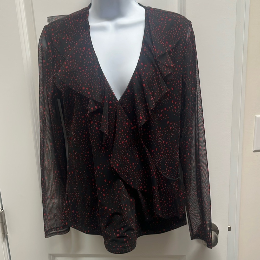INC Surplice top.  Sheer sleeves